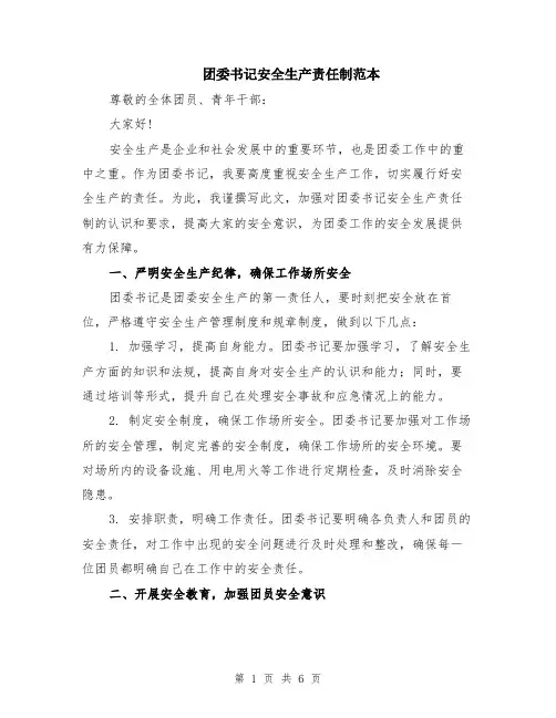 团委书记安全生产责任制范本（2篇）