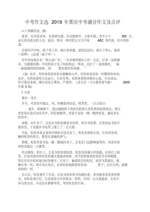 中考作文选2019年重庆中考满分作文及点评