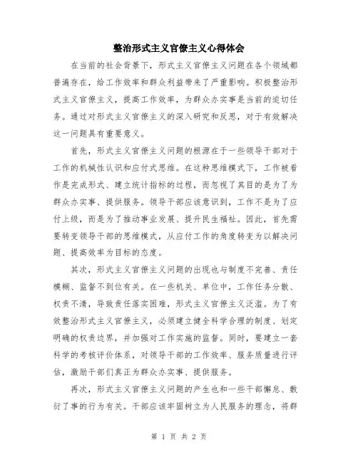整治形式主义官僚主义心得体会
