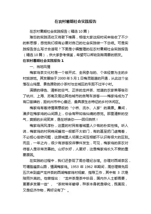 在农村暑期社会实践报告（精选10篇）