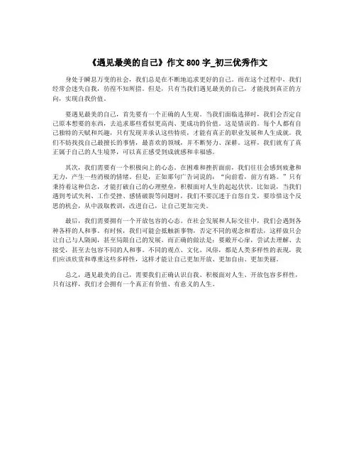 《遇见最美的自己》作文800字_初三优秀作文