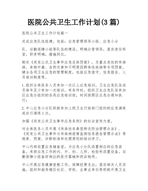 医院公共卫生工作计划(3篇)
