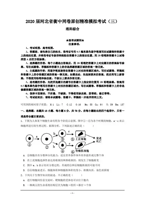 2020届河北省衡中同卷原创精准模拟考试(三)理科综合试题