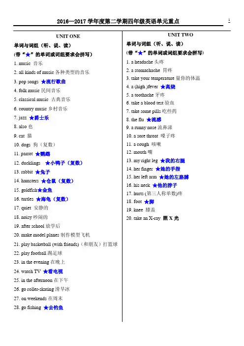 2016-2017四年级下学期英语四会单词