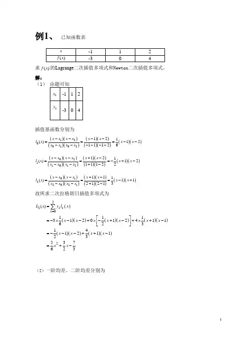 数值分析整理版试题及答案