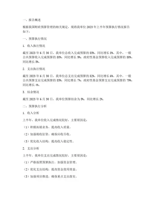 上半年预算执行情况报告