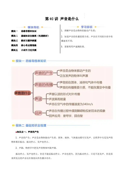 2024–2025学年八年级物理上册暑假提升讲义(苏科版)第02讲 声音是什么(解析版)