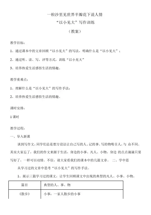 初中语文人教八年级上册(统编2023年更新)以小见大作文教案