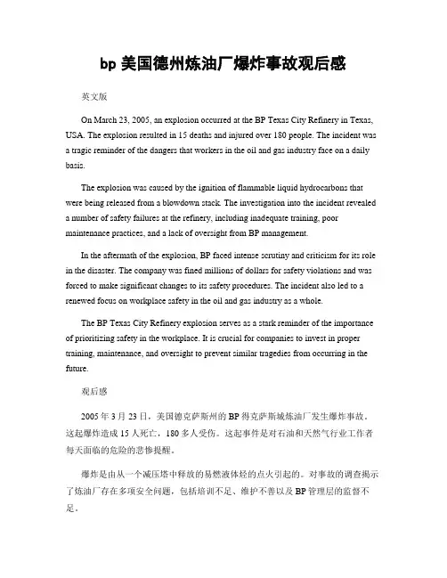 bp美国德州炼油厂爆炸事故观后感