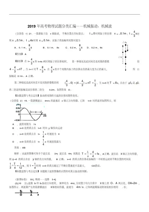 2019年高考物理试题分类汇编：机械振动、机械波(带详细解析)