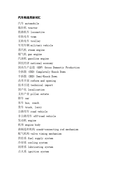 汽车结构英语词汇[整理版]