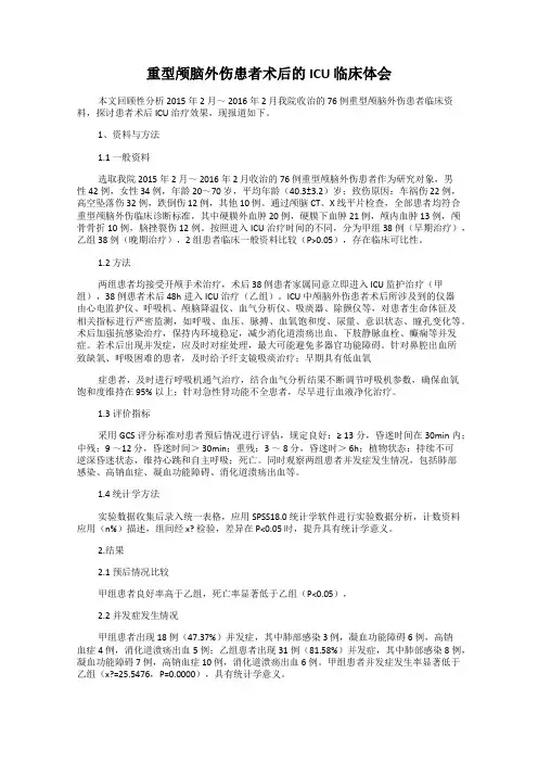 重型颅脑外伤患者术后的 ICU 临床体会