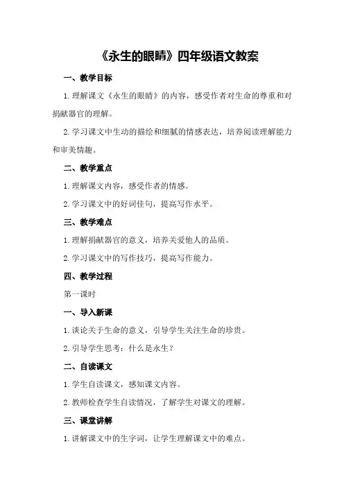 《永生的眼睛》四年级语文教案
