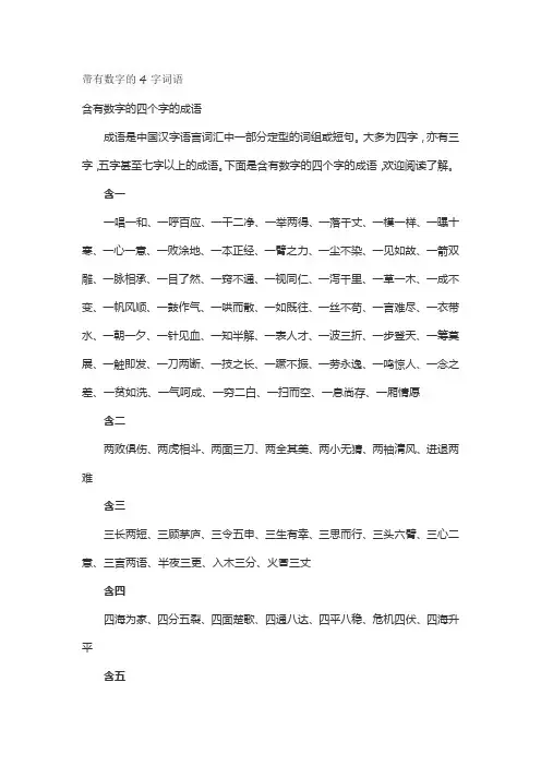 带有数字的4字词语