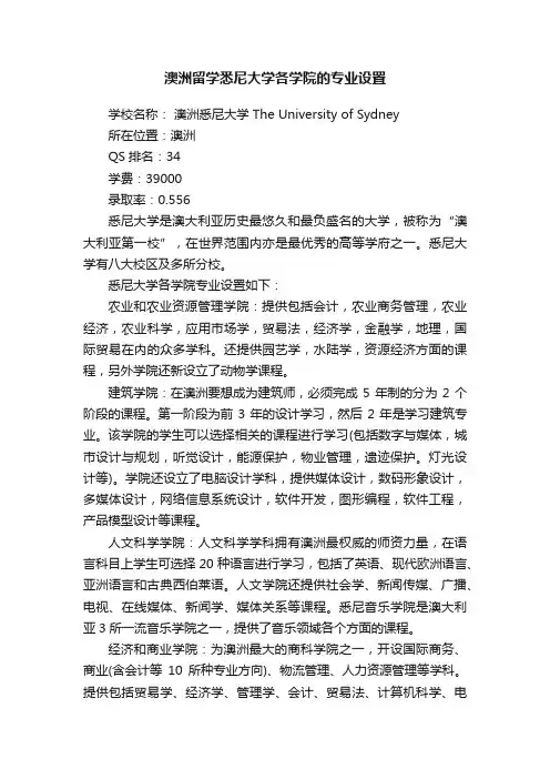 澳洲留学悉尼大学各学院的专业设置