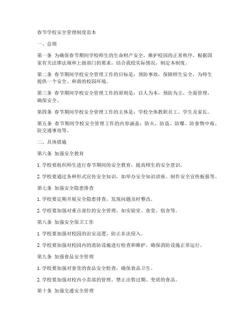 春节学校安全管理制度范本