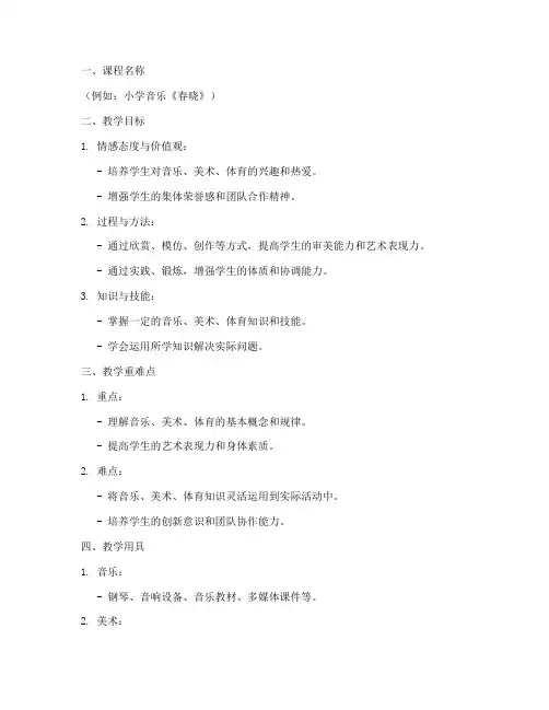 小学音美体专业教案模板