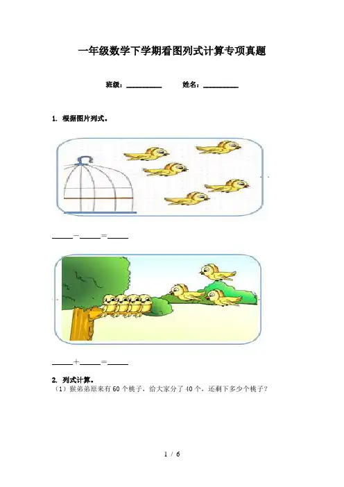 一年级数学下学期看图列式计算专项真题