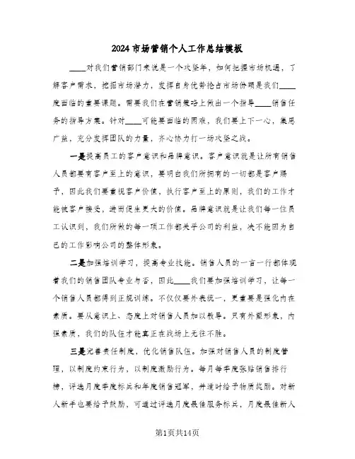 2024市场营销个人工作总结模板（5篇）