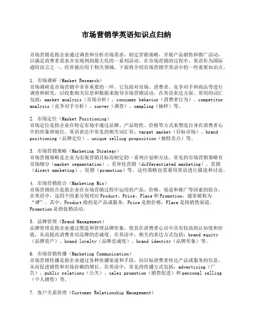 市场营销学英语知识点归纳