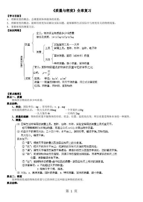 人教版八年级上册物理第六章《质量和密度》章末复习学案(含答案解析)