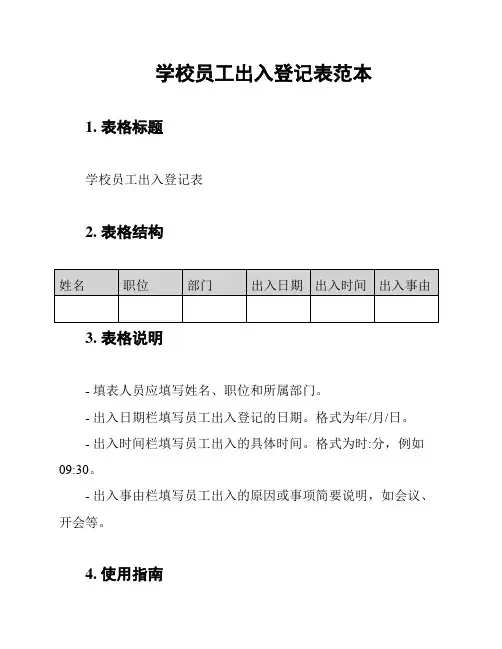 学校员工出入登记表范本