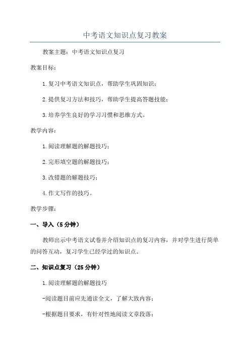 中考语文知识点复习教案