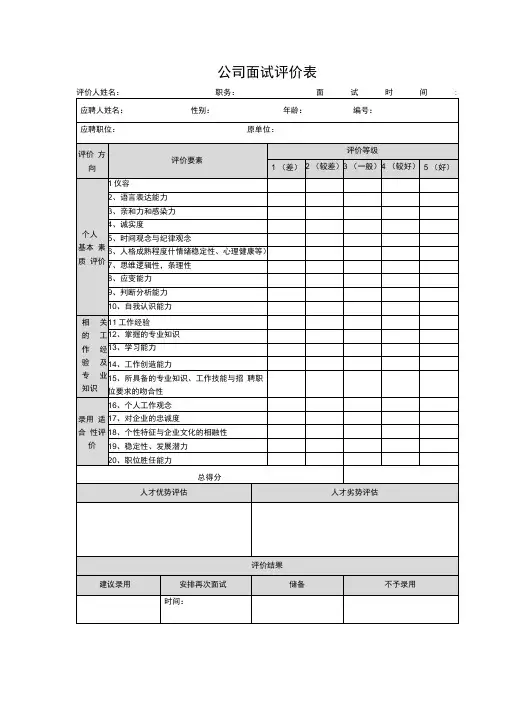 公司面试评价表