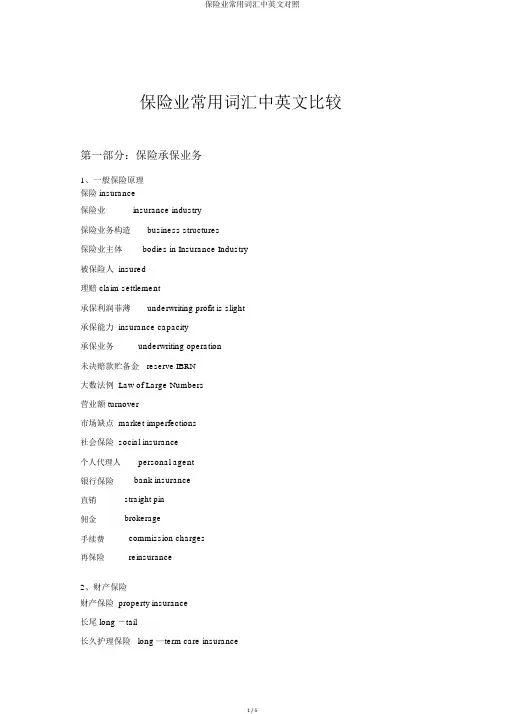 保险业常用词汇中英文对照