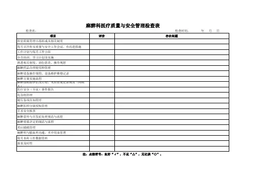 麻醉科医疗质量与安全管理检查表