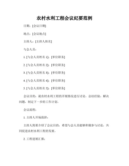 农村水利工程会议纪要范例