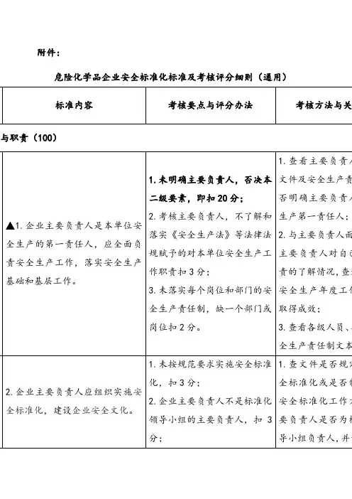 危险化学品企业安全标准化标准和考核评分细则