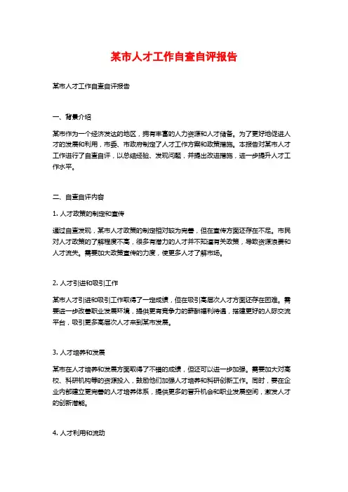 某市人才工作自查自评报告