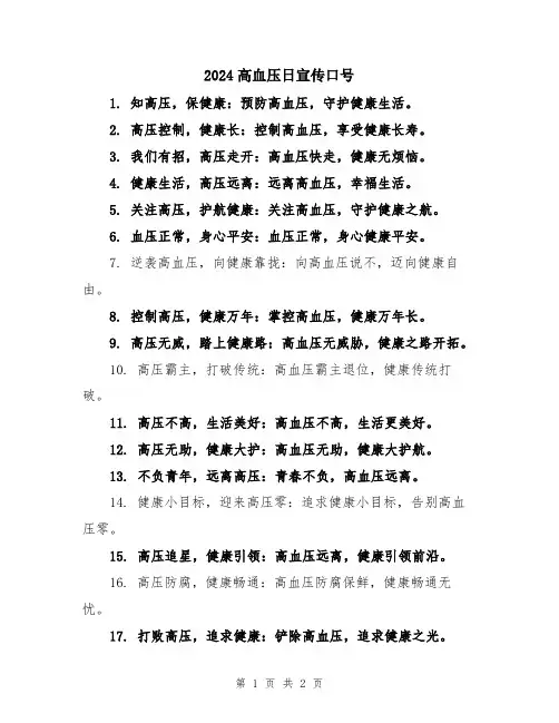 2024高血压日宣传口号