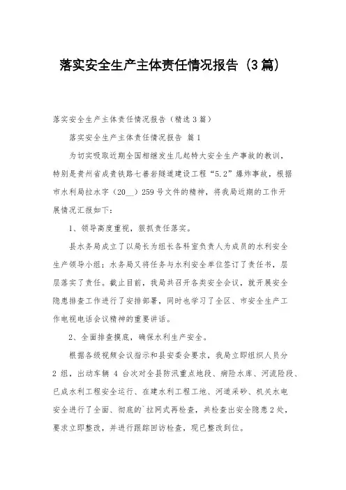 落实安全生产主体责任情况报告(3篇)