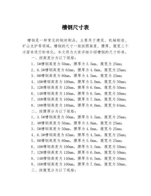 槽钢尺寸表