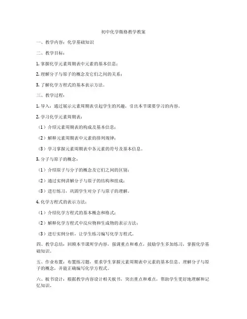 初中化学微格教学教案