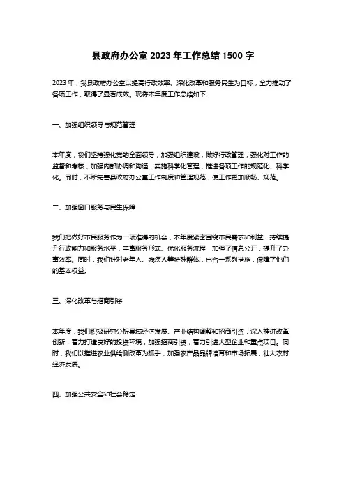 县政府办公室2023年工作总结