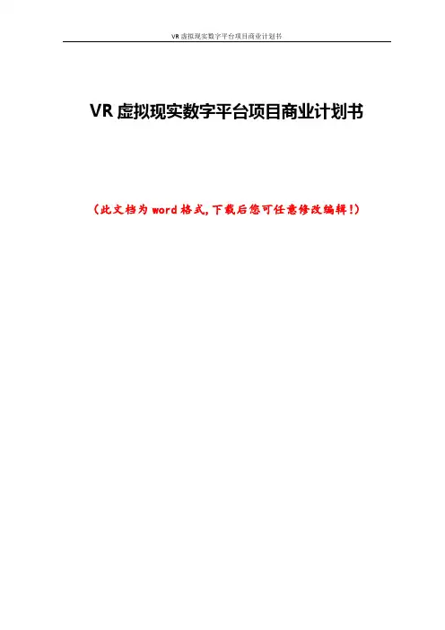 VR虚拟现实数字平台项目商业计划书