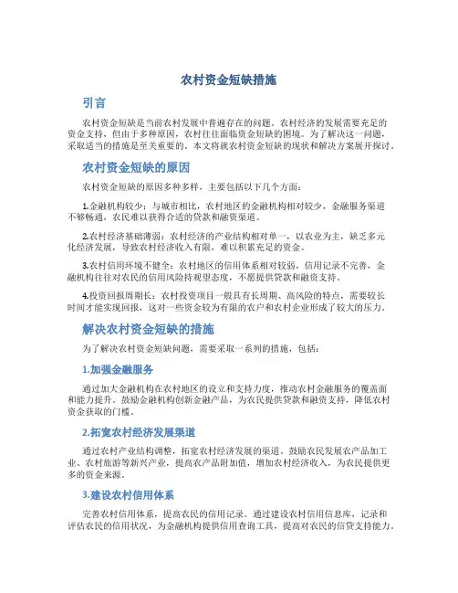 农村资金短缺措施