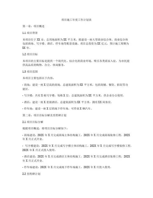 项目施工年度工作计划表