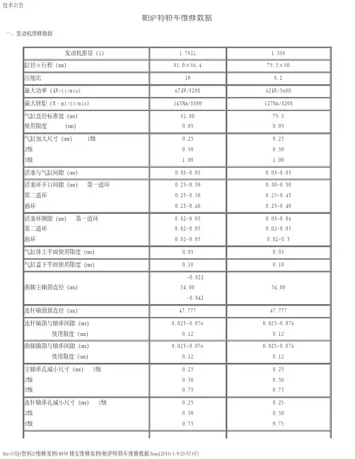 帕萨特轿车维修数据