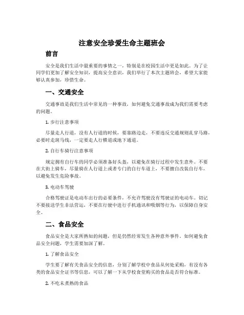 注意安全珍爱生命主题班会