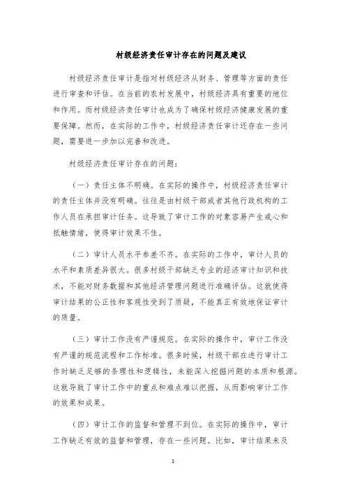 村级经济责任审计存在的问题及建议