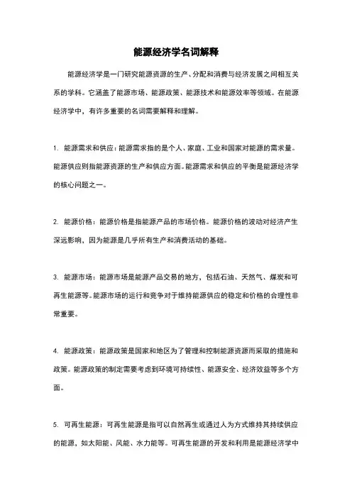 能源经济学名词解释
