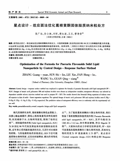 星点设计-效应面法优化葛根黄酮固体脂质纳米粒处方