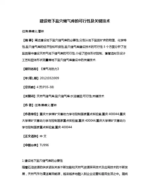建设地下盐穴储气库的可行性及关键技术