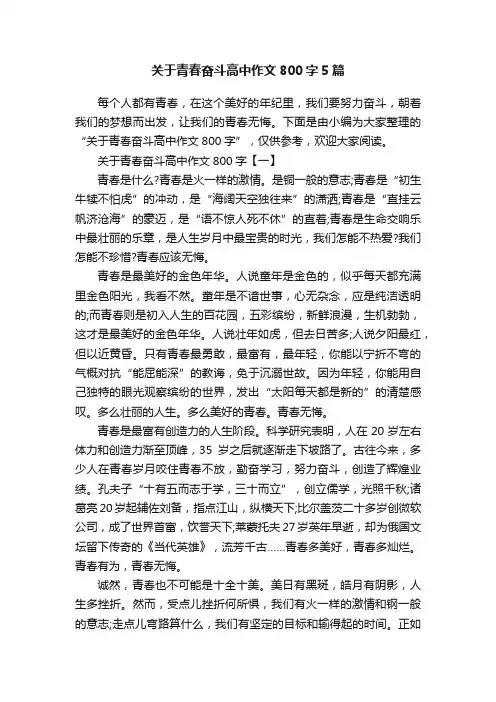关于青春奋斗高中作文800字5篇