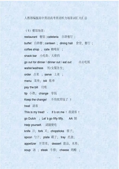 人教部编版高中英语高考英语听力场景词汇大汇总