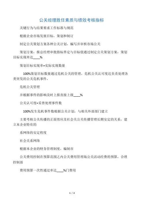 公关经理胜任素质与绩效考核指标